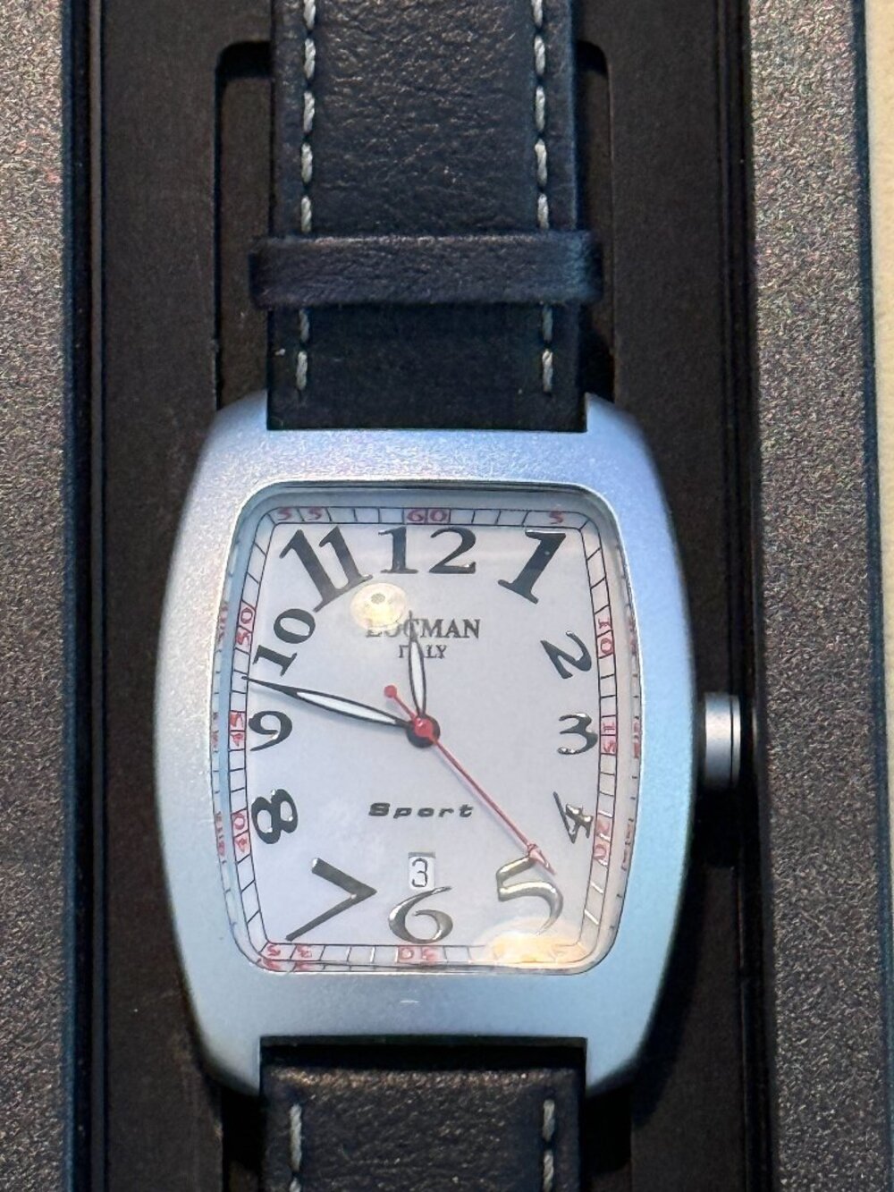 ocman Italy Sport Watch Ref 486 Aluminum Case Leather Strap w/ Box